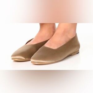 Vince Maxwell Beige Fawn Luxury Ballet Flats Minimalist Satin Womens Shoes Sz-8
